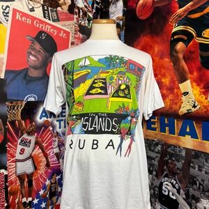 Vintage Aruba‎ In The Islands Graphic T Shirt  White Tourist Souvenir Tee Sz XL